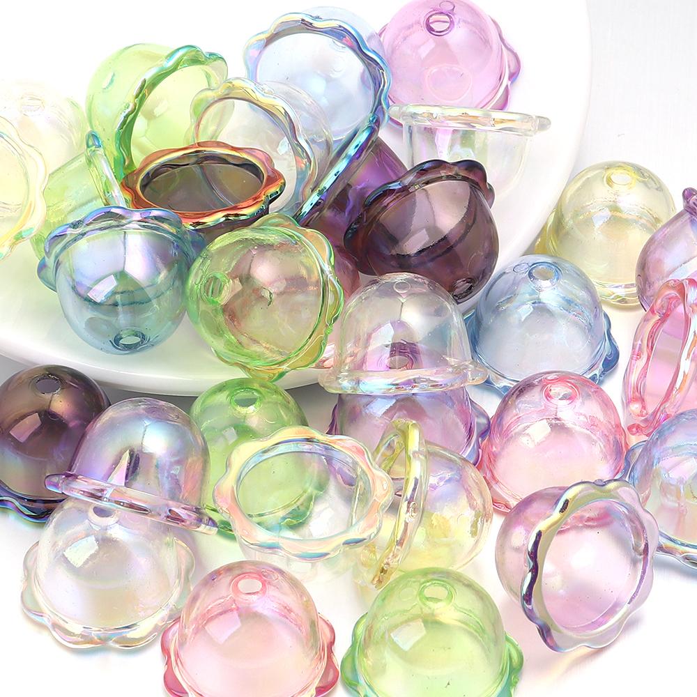 6pcs/lot Colorful Acrylic Wind Bell Beads Multi-Petal Flower Bead Caps Charms For DIY Earrings Phone Chains Jewelry Accessories