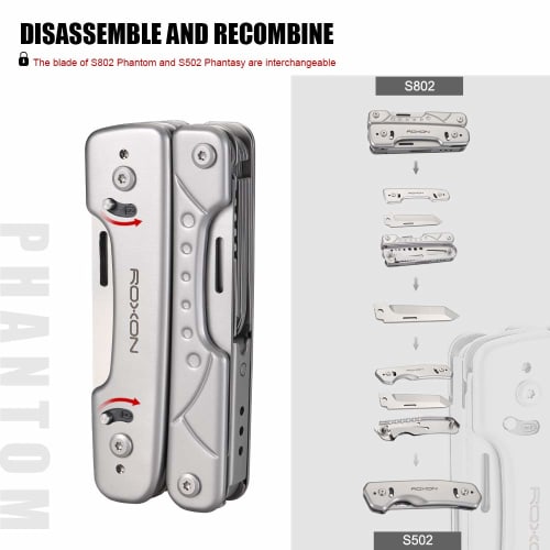ROXON S802 Phantom Multi-Tool Pliers with Interchangeable Knife Blades and Wire Cutter for Multiple Uses