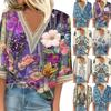 Women's Vintage Print Lace Top With Three-quarter Sleeves Top