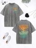 Forever Chasing Sunsets Coconut Tree Prints Washed TShirt Women Cotton Oversized Tops ONeck Distressed T Shirt Casual Clothes