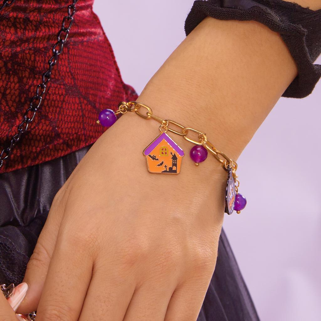 Halloween Ghost Pumpkin Black Cat Metal Chain Bracelet For Women Gold Plated Skeleton Spider Bat Bangles Festival Charm Jewelry