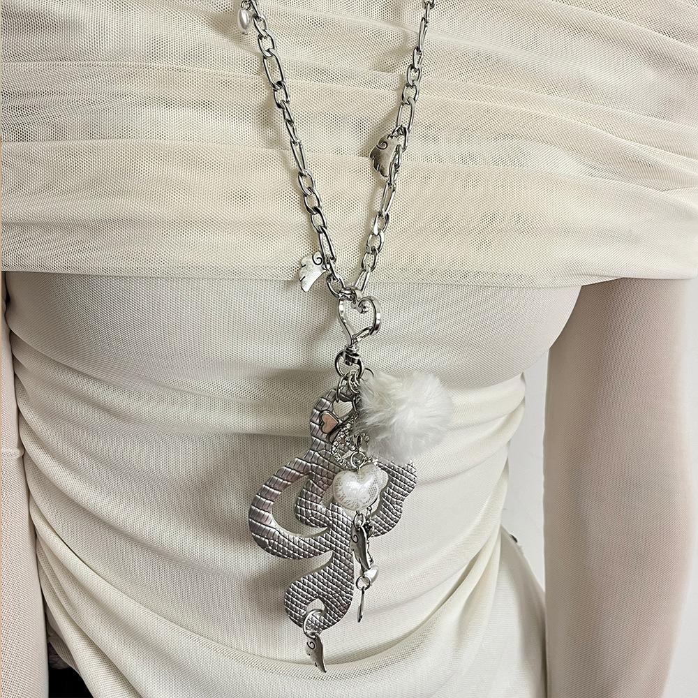 Ювелирное изделие Ожерелье с подвеской в виде сердца Y2K Меховой шарик Крыло Цепочка Чокер Ожерелье с музыкальными нотами Субкультура