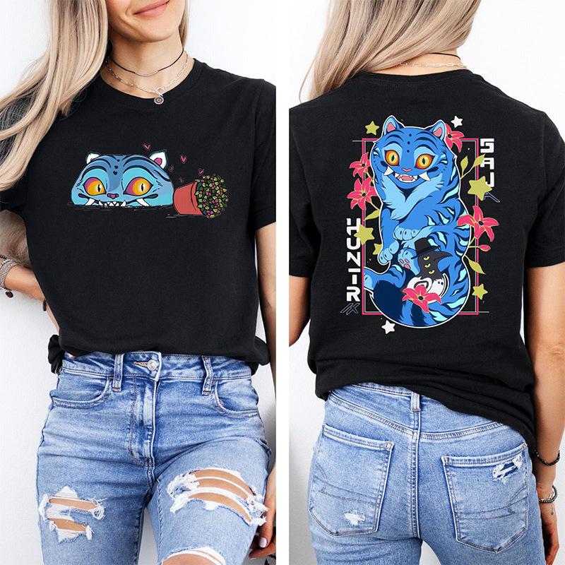Women's T-shirts KPop Demon Hunters Printed Round Neck Short Sleeved Loose Cotton T-shirt