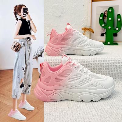 Новые весенние туфли для папы на толстой подошве, женская корейская версия, повседневная женская обувь с круглым носком и градиентом, студенческая спортивная обувь