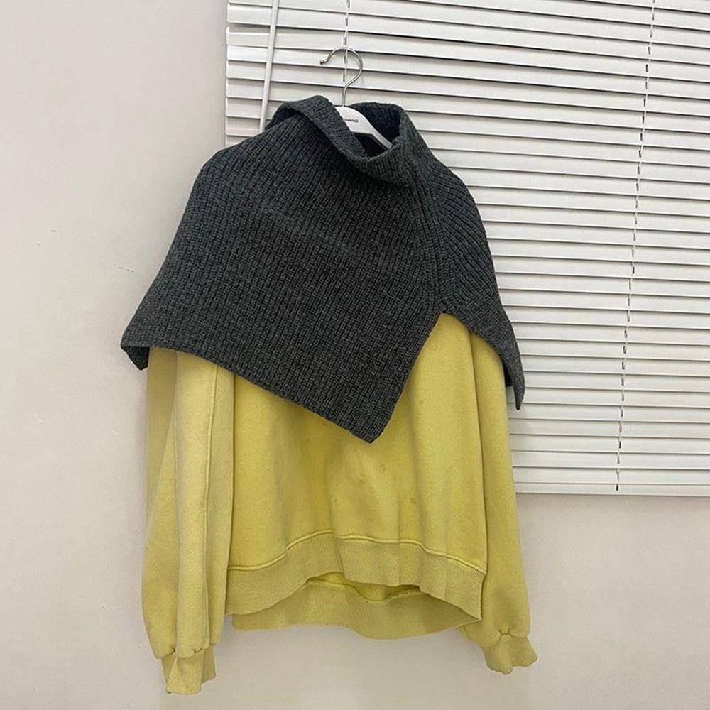 High Collar Women Scarf Accessories Solid Color Wraps Knitted Cape Knitted Shawl Female Wool Scarf
