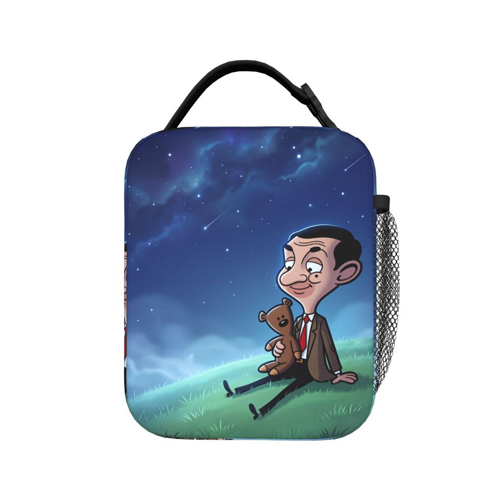 Mr Beans Cartoon Lunch Bag Retro Lunch Box Travel Convenient Thermal Tote Handbags For Unisex Oxford Graphic Design Cooler Bag