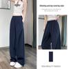 Women's Navy Blue Quick-Dry Wide-Leg Ice Silk Pants - Slimming, Loose-Fit, Casual Sun Protection, Summer Straight-Leg Style 2927