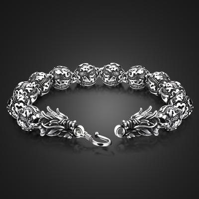 Браслет мужской в национальном стиле ретро с бусинами в виде дракона и Будды, национальный стиль, гальваническое покрытие белой медью, родиевое покрытие, двойной кран