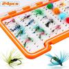 24pcs Fly Fishing Lure Butterfly Like Dry Flies Bait Hook for Bass Salmon Trout Waterproof Box