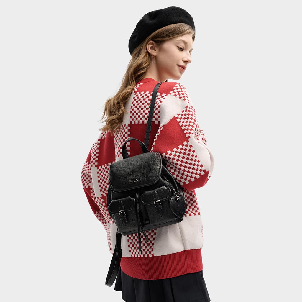 FILA Heritage Fashion Classic Floral Simple Durable Versatile Multi-Pocket Design PU Backpack Women backpack Black F13W618173FBK