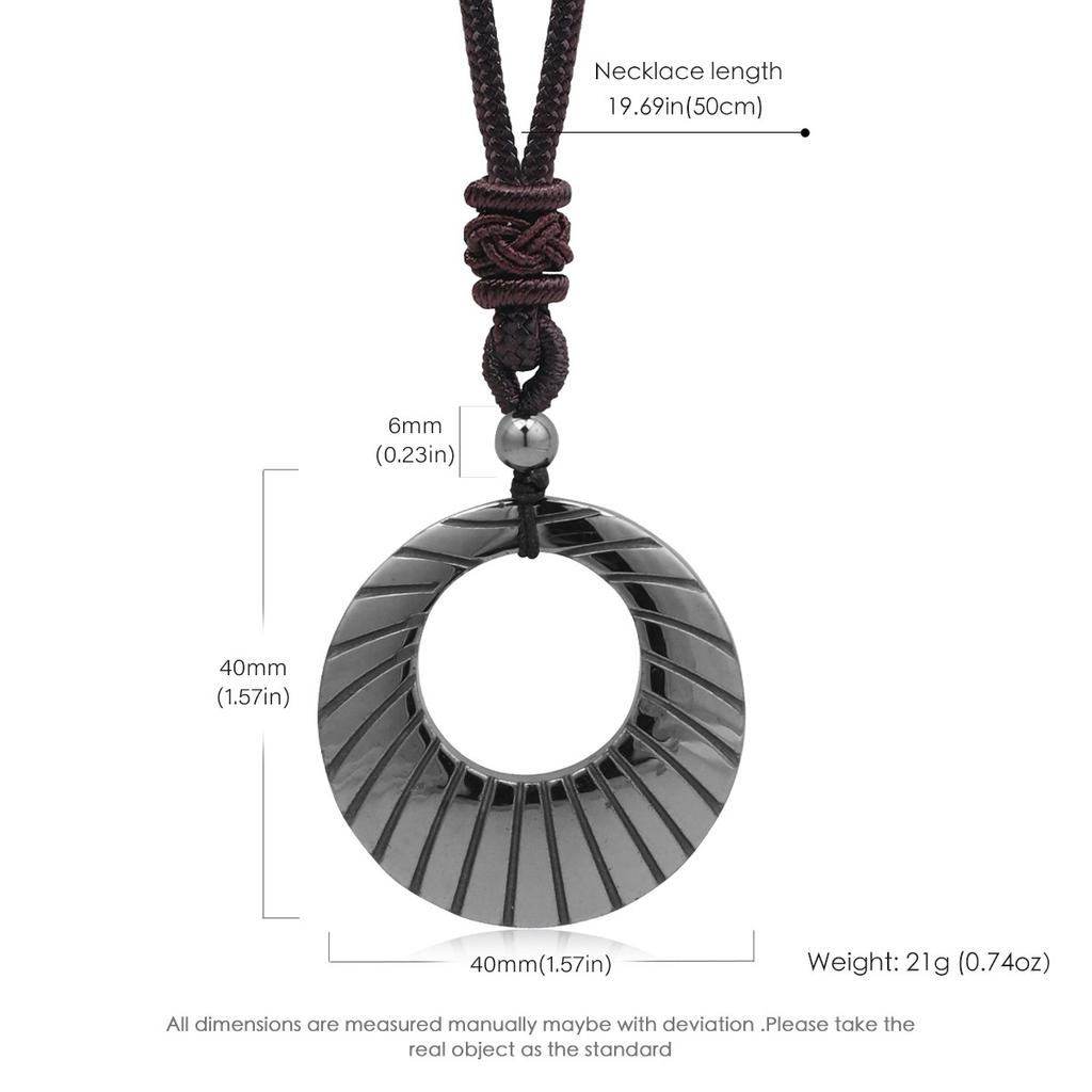Natural Moon Ring Pendant Silver Black Hematite Bamboo Sporty Long Distance Relationship Couple Necklace Natural Stone Original
