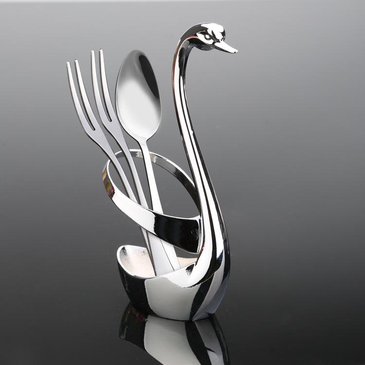 1 шт. Лебедь Фрукты Еда Вилка Ложка Нож Столовые приборы Лебедь База Держатель Креативный Нержавеющая сталь Вилка Ложка(Не включая ложку)