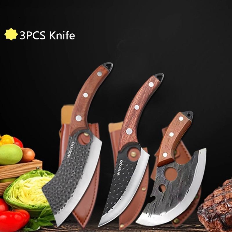 WXCOO Forged Butcher Bone Cutter Kitchen Knife Stainless Steel with Sheath 1~8pcs Chef Fruit Knives Scissor BBQ Cooking Boning