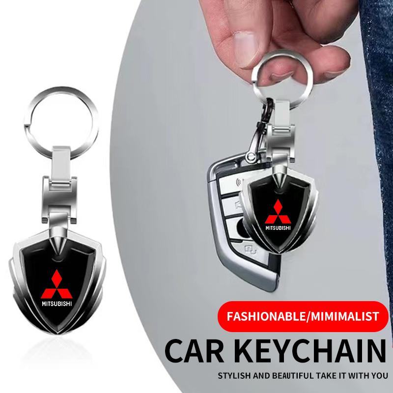 Car Logo Keychain 3D Metal Shield Shaped Keyring For Mitsubishi RALLIART Pajero ASX Lancer X 9 Outlander 3 L200 Car Styling