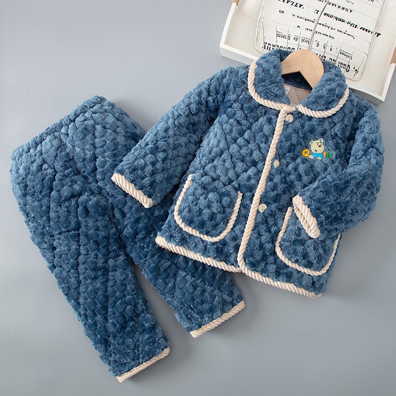 Детская зимняя фланелевая пижама: Толстый коралловый флис, трехслойный стеганый, комплект для родителей и детей