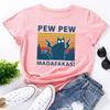 Летние женские футболки PEW PEW с принтом кота, свободные, с круглым вырезом, из чистого хлопка, с короткими рукавами, женские