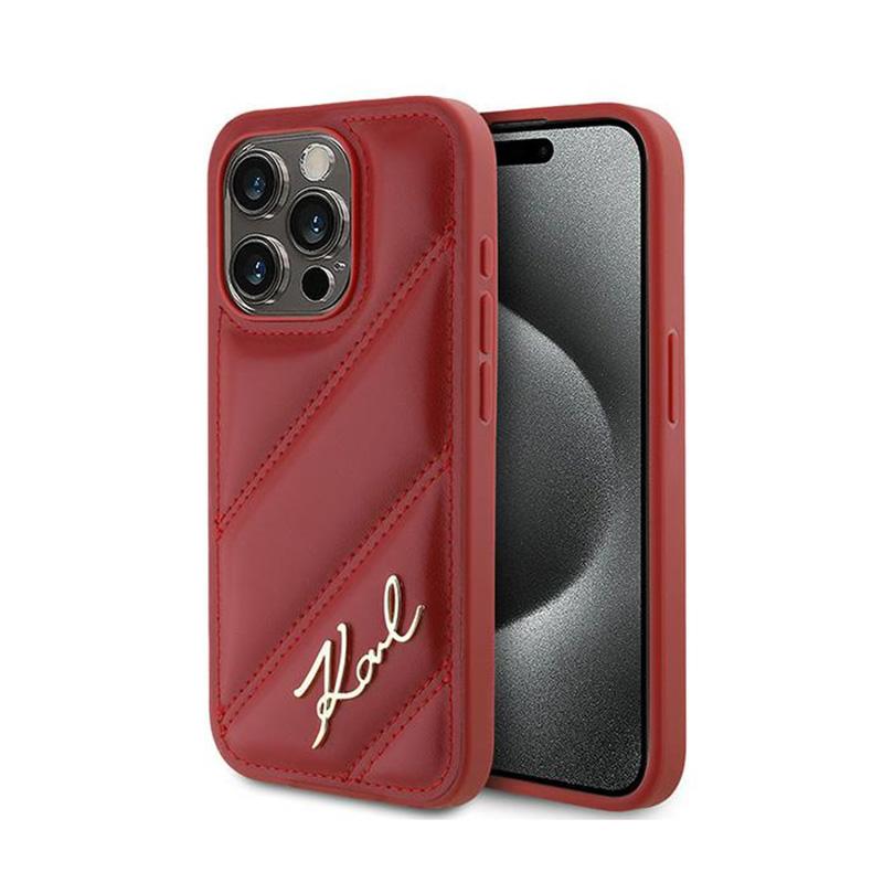 Karl Lagerfeld Diagonal Quilted Script - Etui Iphone 15 Pro (Czerwony)
