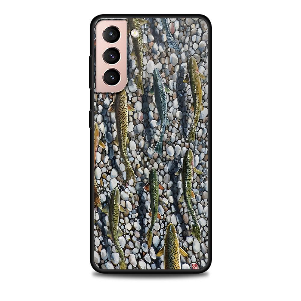 Trout Fish Fishing Case for Samsung Galaxy S23 S10e S10 S21 FE S22 S9 S24 Ultra S20 Plus Soft Black TPU Phone Cover Bumper