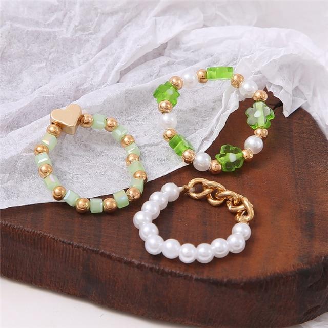 17KM Rainbow Color Resin Acrylic Rings Set For Women Couples 2021 New Colorful Flower Heart Rings Travel Gifts Jewelry