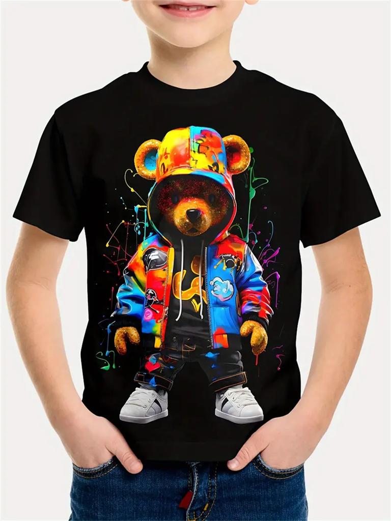 2025 Retro Animal Horse 3d Print Boy T-Shirts Fashion Short Sleeved Casual T-Shirts Boys' Clothing Children T-Shirts