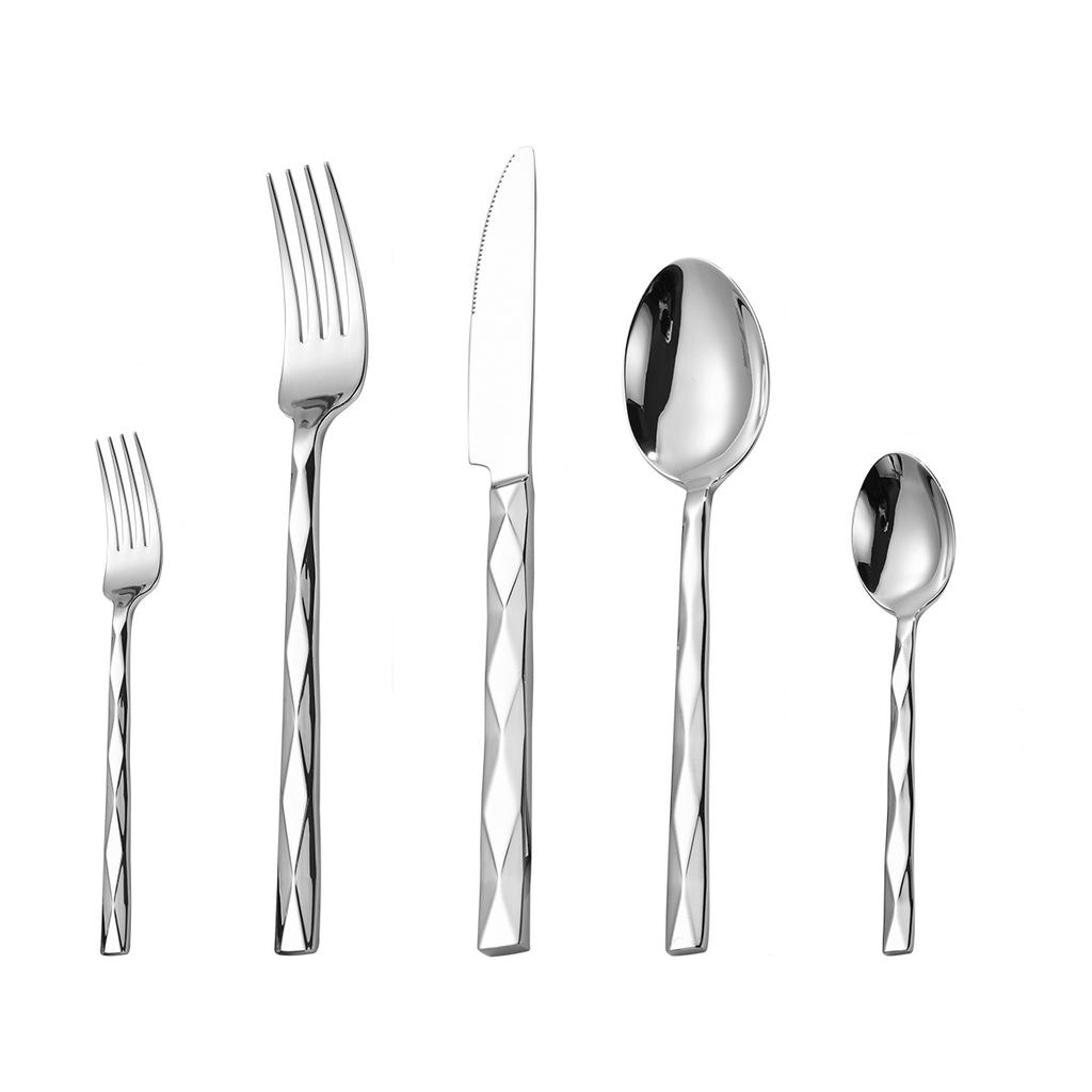 304 Stainless Steel Tableware Set Diamond-shaped Thickening Western Restaurant Upscale Knife, Fork and Spoon Set