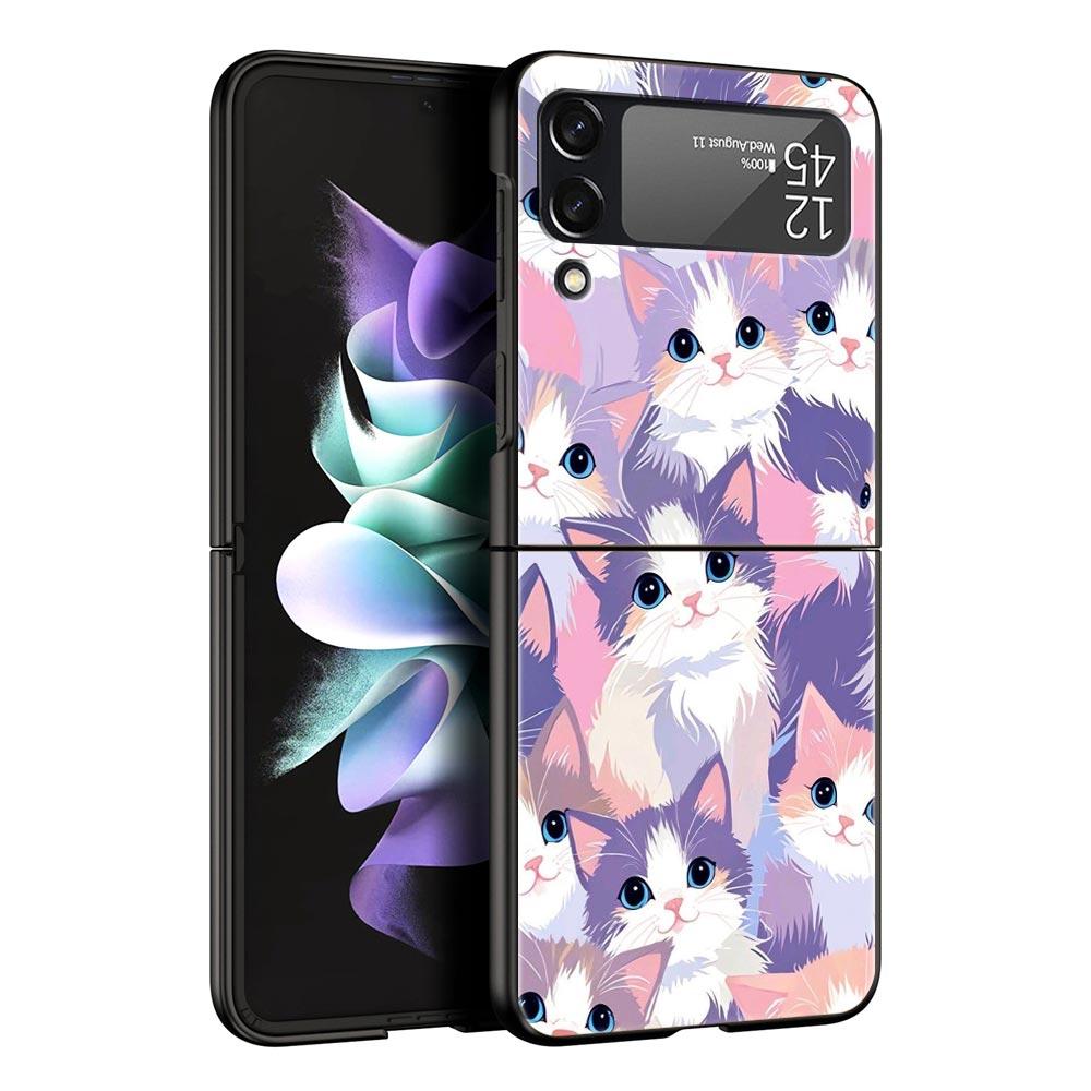 Яркий дизайн с кошкой, жесткий ПК чехол для телефона Samsung Galaxy Z Flip 7 6 5 4, черная крышка для Galaxy Z Flip 3, складной корпус, Fundas
