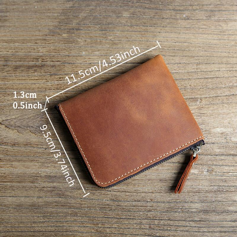 Crazy Horse Leather Handmade Wallet Retro Small Coin Money Bags Simple Wallets Zipper Pouch Card Holdes
