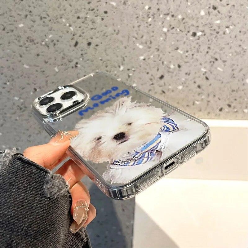 Cute Cartoon Animals Makeup Mirror Phone Case For iPhone 13 Case iPhone 12 11 15 14 Pro Max XR XS Max X Silicone Soft Back Cover