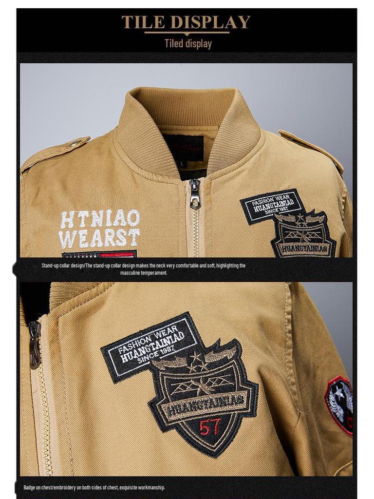 Men's Spring Casual Stand Collar Cotton Flight Jacket - Youth Workwear Style