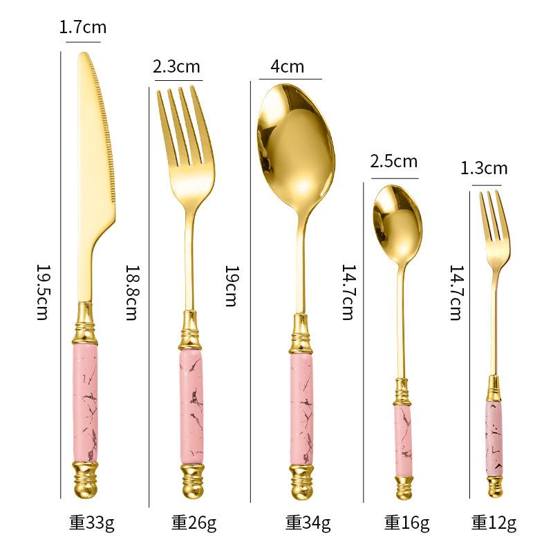 Набор из 4/5 предметов из нержавеющей стали Подставка Ручка с керамическим мраморным узором Ручка Нож Вилка Ложка Подарочный набор Коробка Западная еда Скандинавский стиль