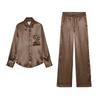 Spring New Women's Clothing Casual Pants 2298425 Stripes Print Silk Satin Textured Shirt 2298056