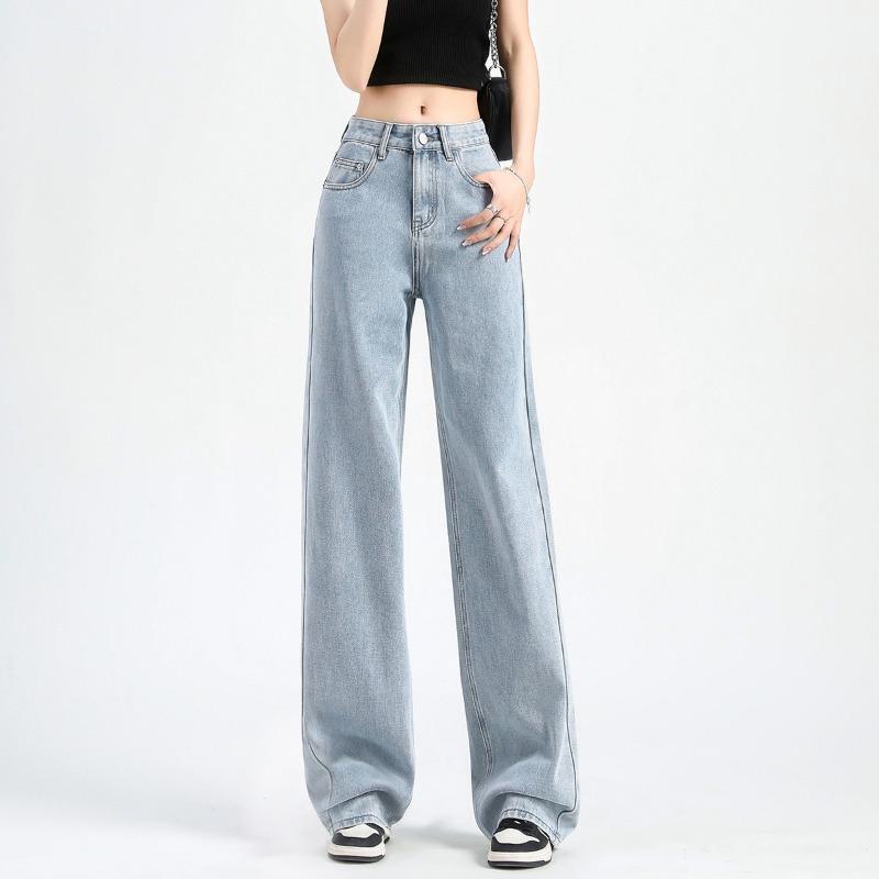 Light Blue Wide Leg Jeans Women Spring Summer Thin Loose High Waist Flowy Straight Long Pants