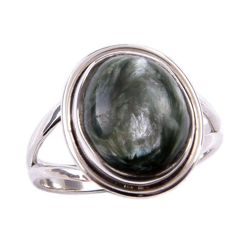 Natural Seraphinite Gemstone 925 Solid Sterling Silver Jewelry Ring Size 6 J0J74