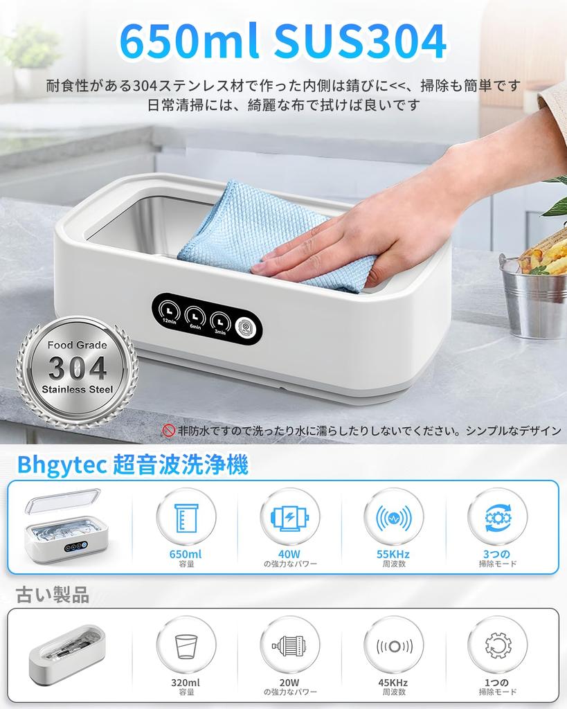Bhgytec Ultrasonic Glasses Compact Ultrasonic Cleaner with 650ml Large Powerful Timer for Home Cleans Makeup Watch Precious and Includes Japanese