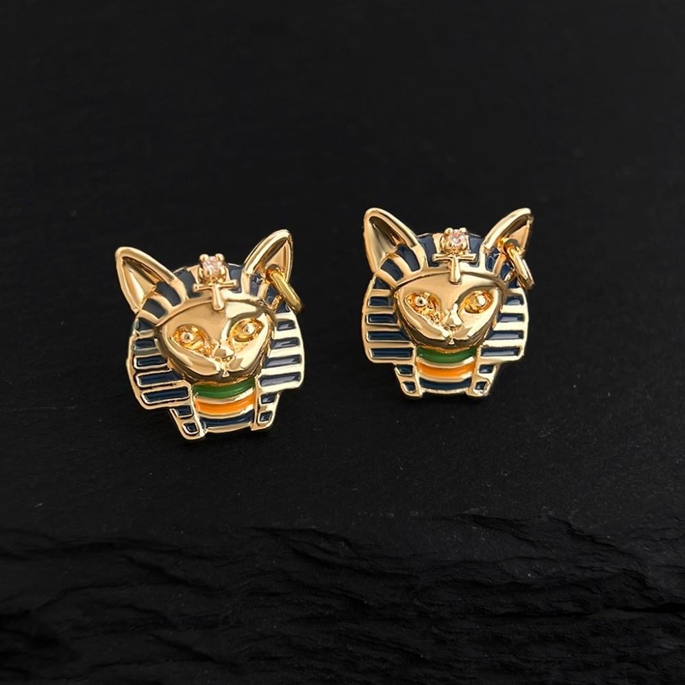 Enamel Egyptian Style Stud Earrings Unique Silver Ear Studs Fashionable Cat Pharaoh Earrings Girls