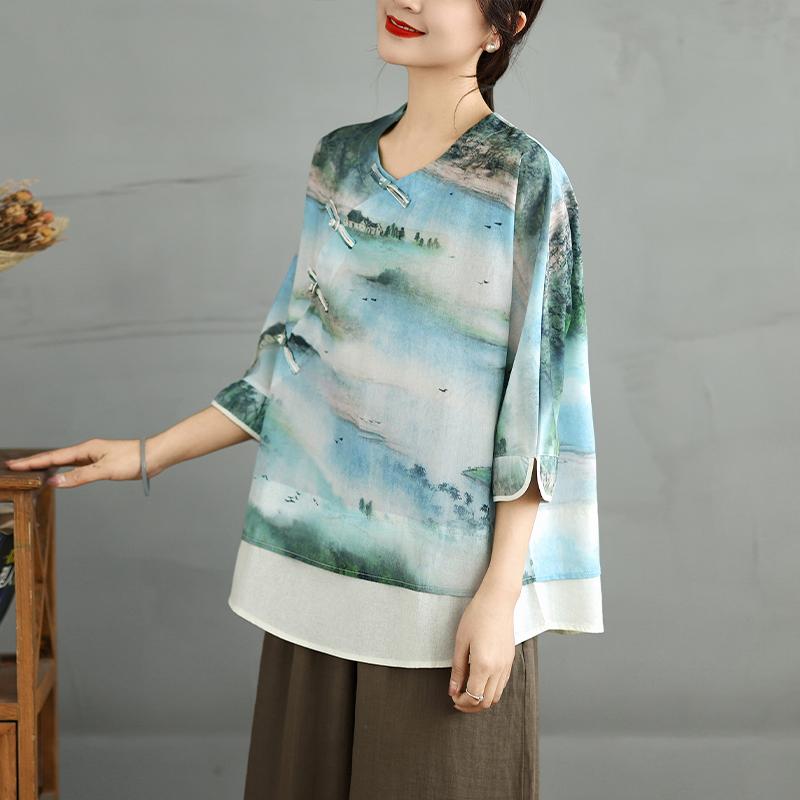 DIMANAF 2025 Новая Летняя Футболка Большого Размера Женская С Коротким Рукавом С Принтом Винтажная Свободная Льняная Майка Футболки Макси