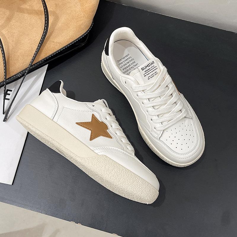 Кожаные белые туфли женские весна-лето 2025 новые повседневные туфли на плоской подошве универсальные спортивные туфли на мягкой подошве туфли Star Board