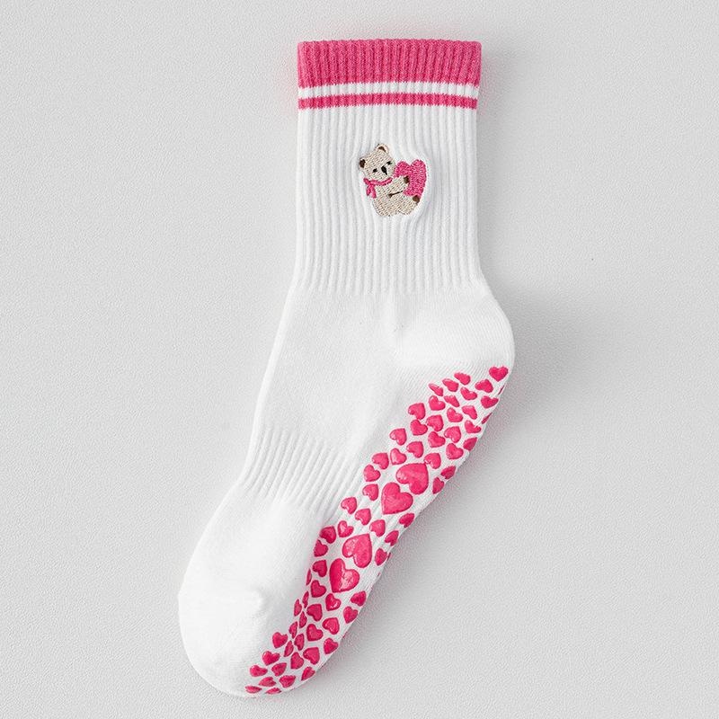 Мультяшные носки для йоги, Женские профессиональные нескользящие носки до середины икры, Пилатес Спорт, Фитнес в помещении, Белые напольные носки