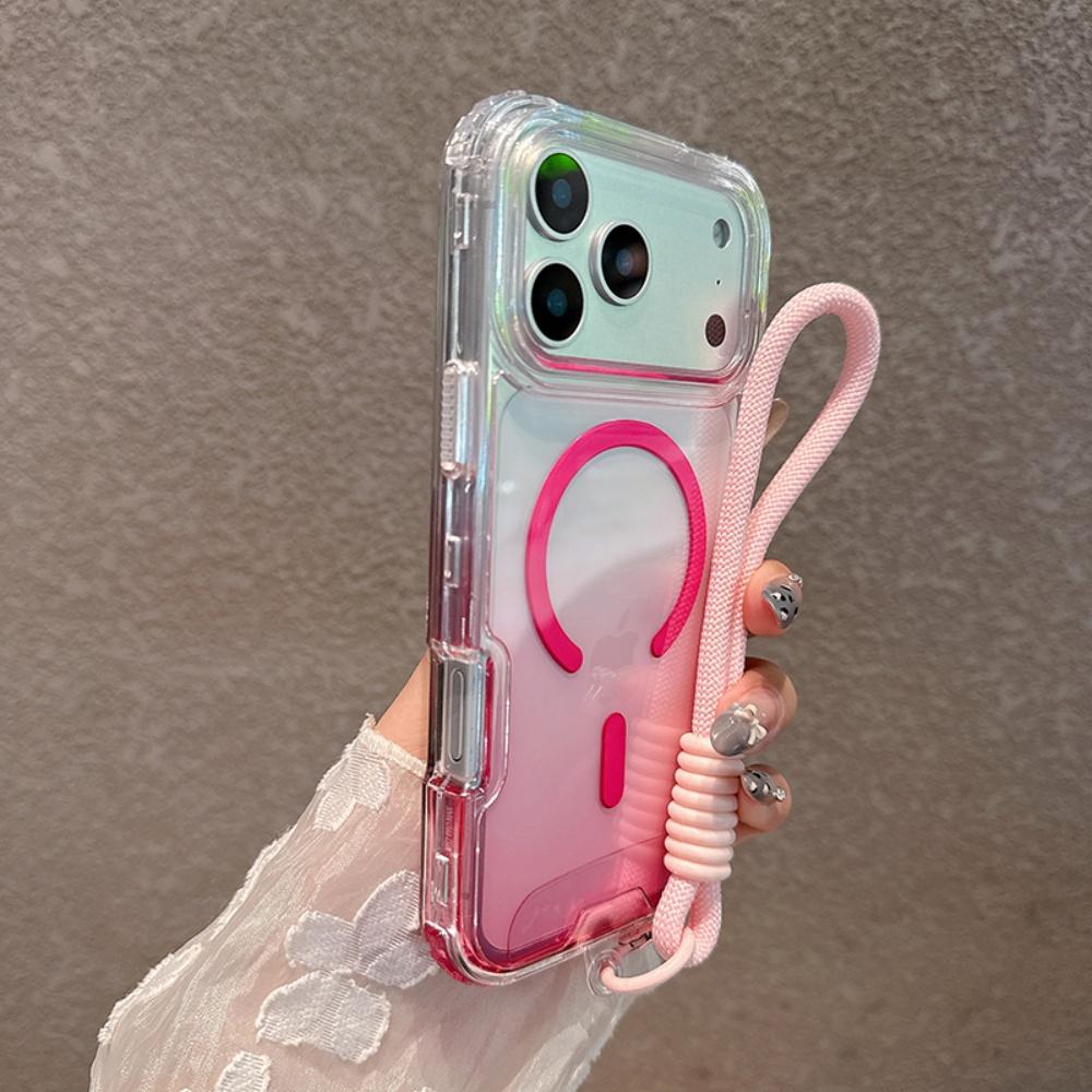 Для Чехол-ремешок с градиентом двойного цвета для For Iphone 17 16 1 Pro Max Air 14 Plus 11 12 13 Наручный ремешок Акриловая крышка