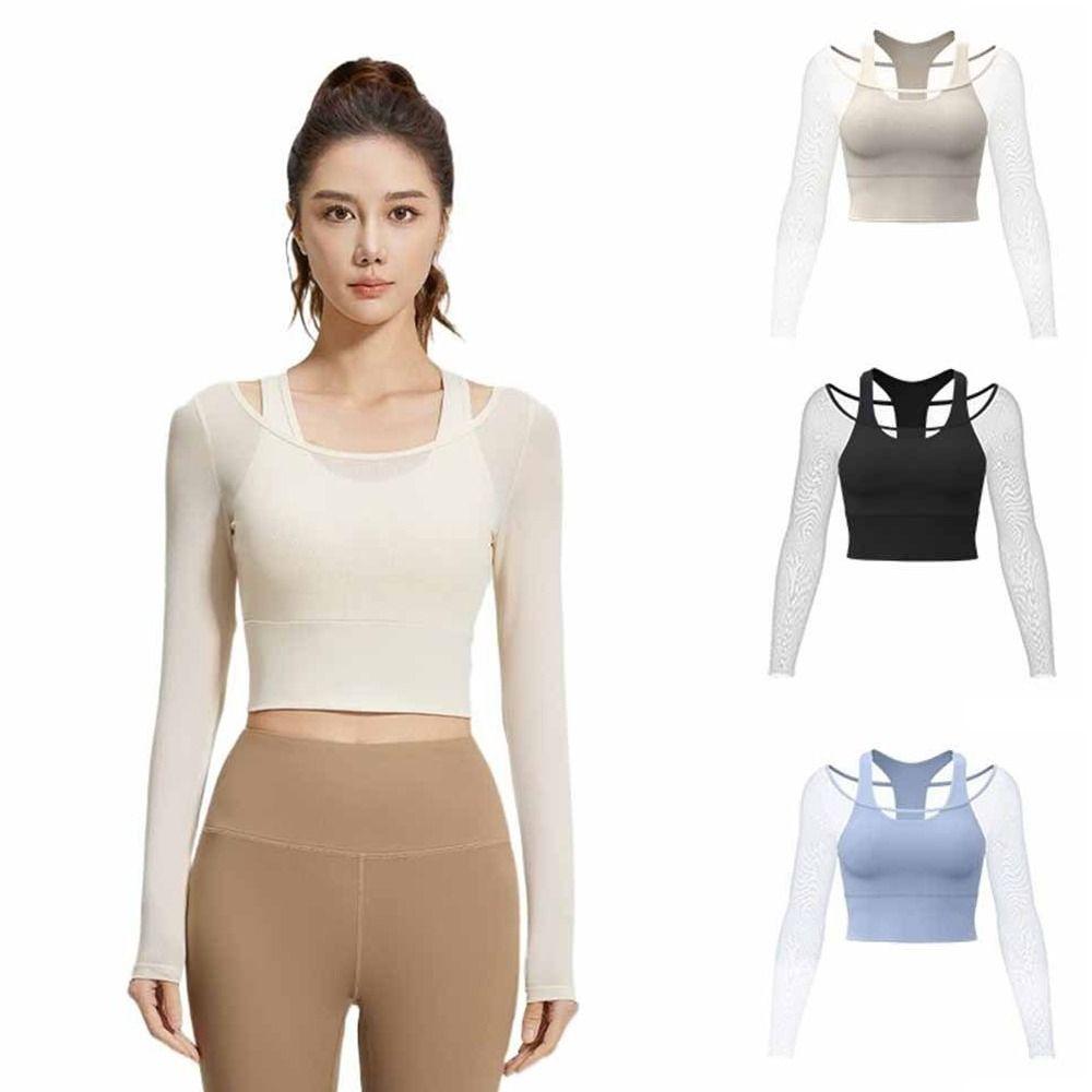 Mesh Splicing Yoga Shirts Long Sleeved Women Sports Top Fitness Yoga Top Fitness Clothes