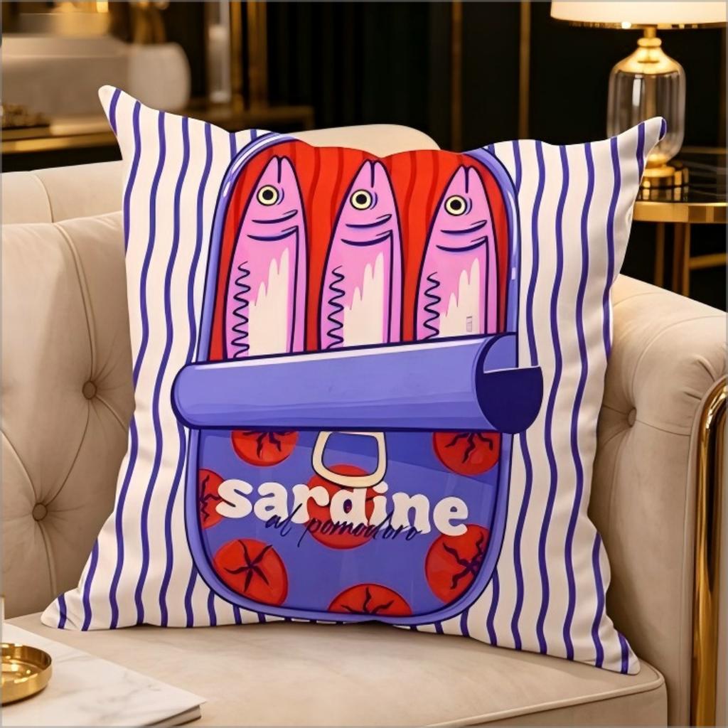 Bohemian Sardine Print Pillow Cover Retro Fish Can Cushion Case Home Decorative Throw Pillow Cover For Sofa Bedroom Home