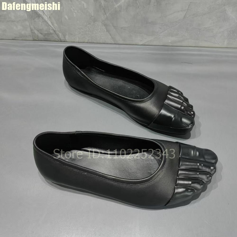 Черные балетки с пятью пальцами, слипоны, повседневная обувь, Мэри Джейн с мелким вырезом, обувь из кожи с круглым носком, новая женская обувь из овчины 2025