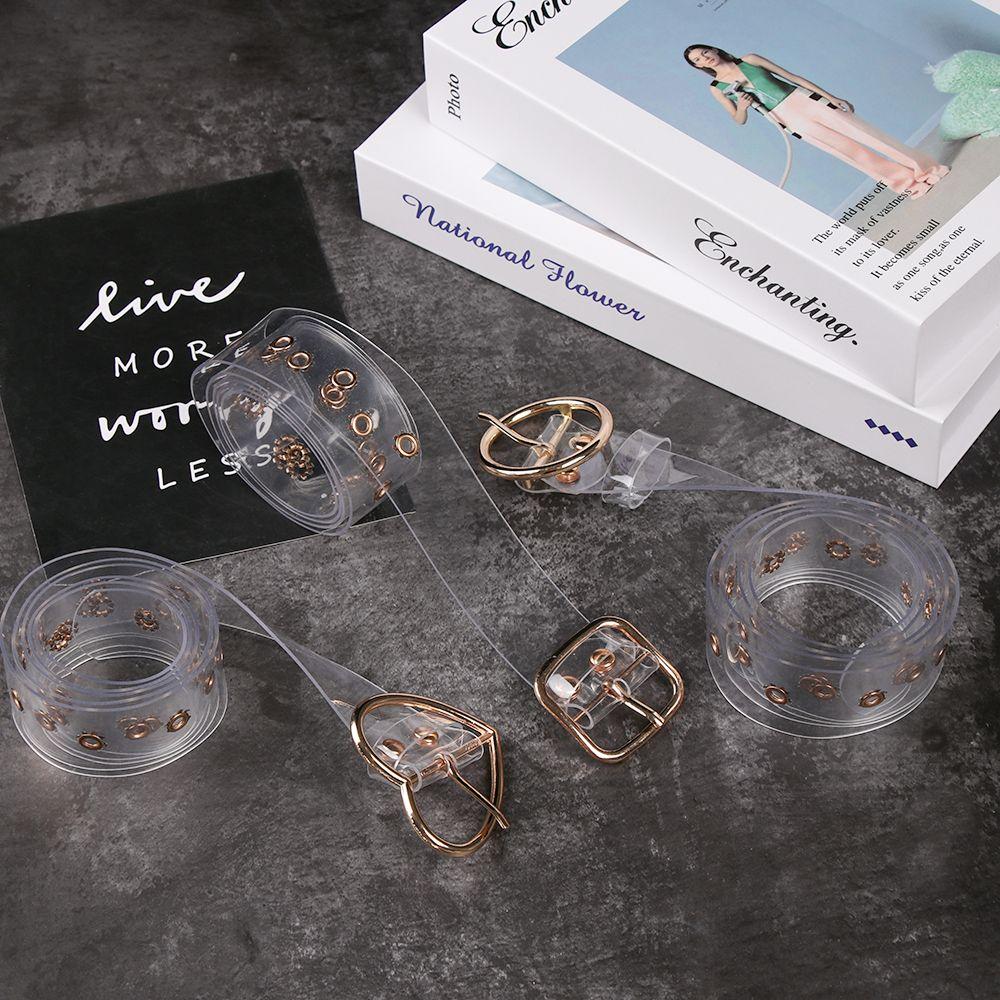 Women Pin Buckle Clear Waist Strap Round Square Heart Punk Waist Belt Transparent Waistband