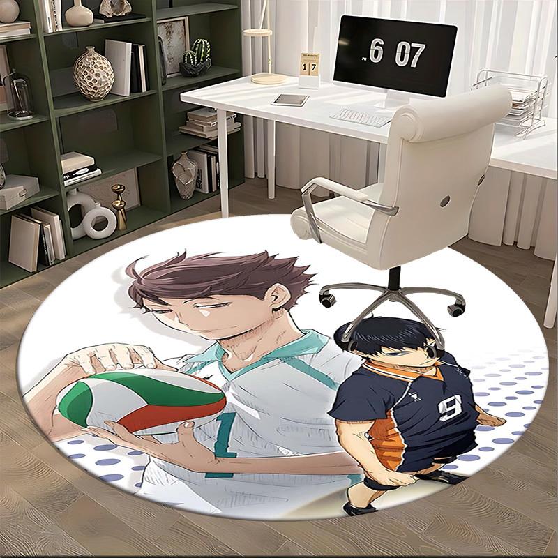 1pc Anime Volleyball Player Round Carpet Office Chair Mat, NonSlip Rug for Anime Lovers, Seasonal Gift, Suitable for Home Decor, Living Room