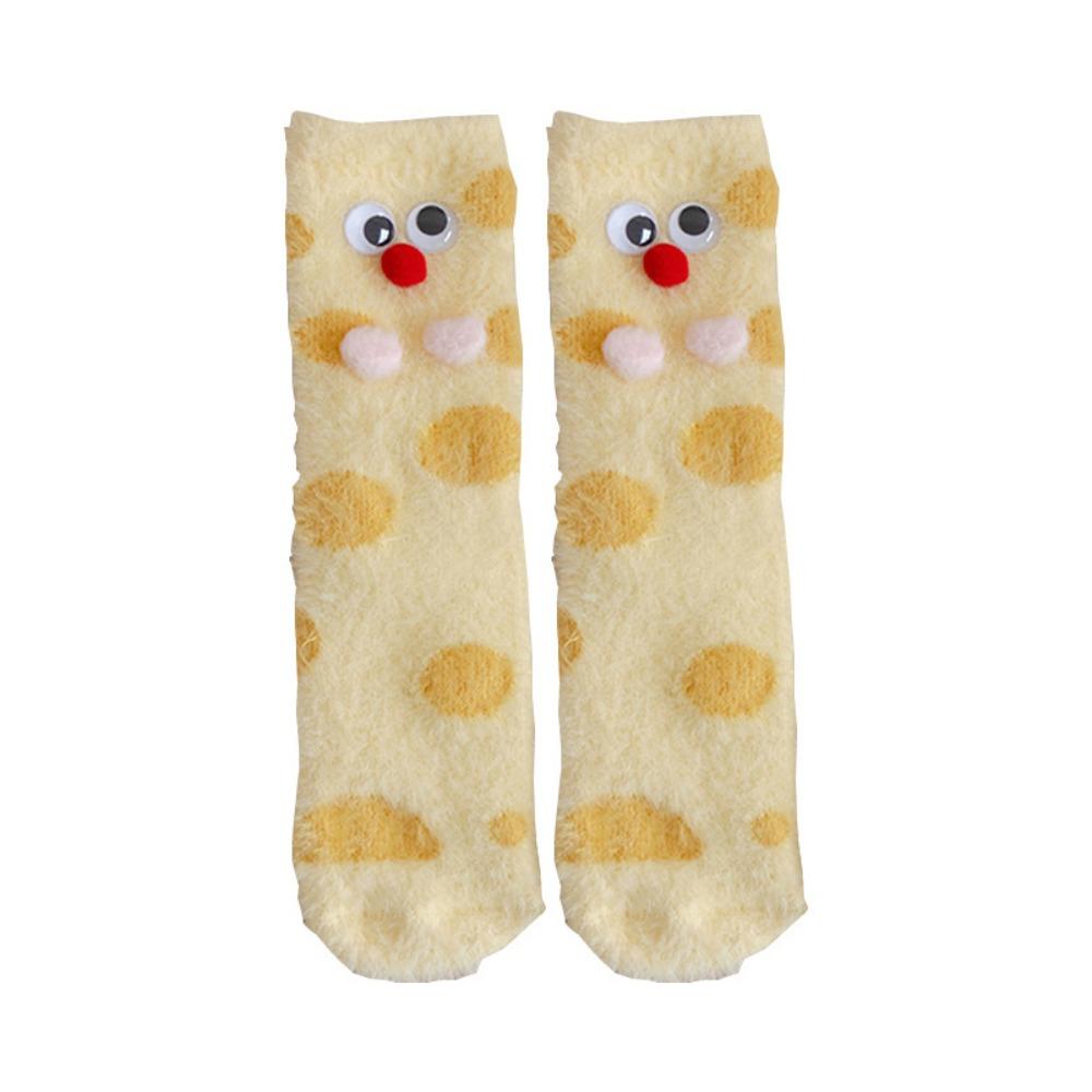 Cute Eyes Plush Dot Socks Soft Thicken Warm Socks Ins Mink Fur Socks  Girls