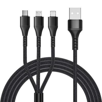 Зарядный кабель 3 в 1 для Samsung Galaxy A14 4G-5G, A34 A54 5G A53 A52 M13 M23 5G, кабель USB-C Micro-USB черный 1,2 метра