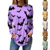 Women's Loose Round Neck  Print Long Sleeve T-Shirt Top Pullover