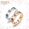 High-end Titanium Steel Couple Ring for Women, Roman Numeral Inlaid Zircon Ring for Men