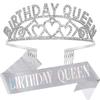 Birthday Queen Tiara Sash Set Rhinestone Cown Comb Happy Birthday Sash Festive Headwear for Women Party Decor