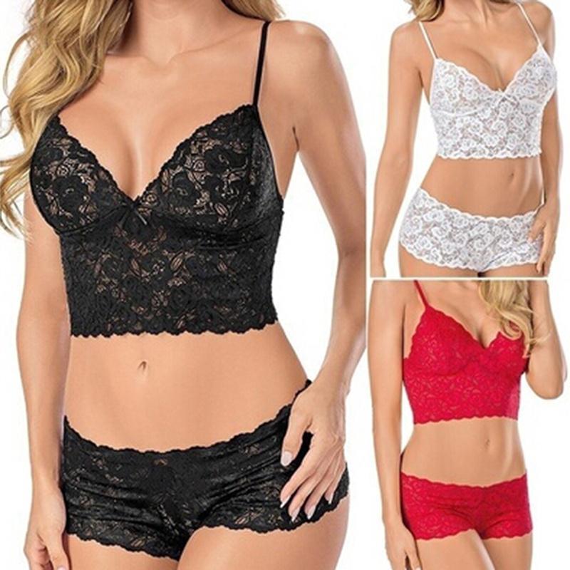 Erotic Lace Lingerie Set With Sheer Tulle And Adjustable Straps For Romantic Nightwear